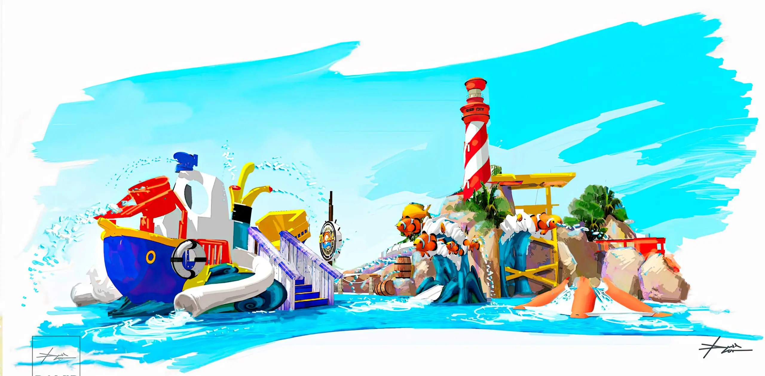 theme pool with rock and slides design and construction