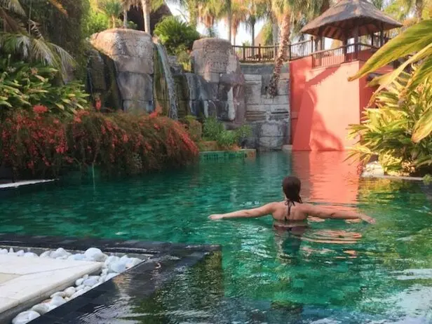 Asian-style pool design and theming  <br />