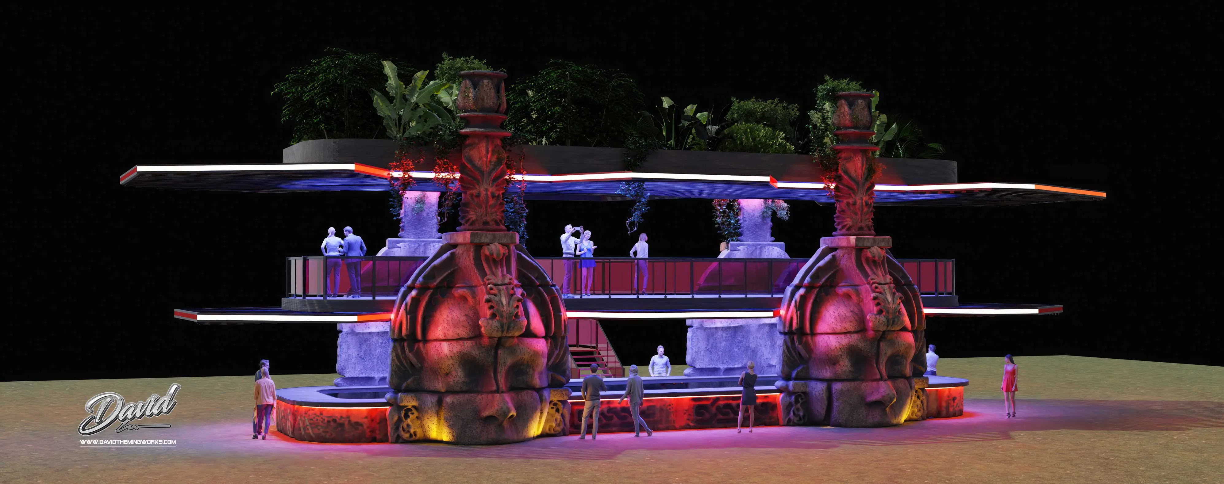 immersive temple set design exotic festival stage concept