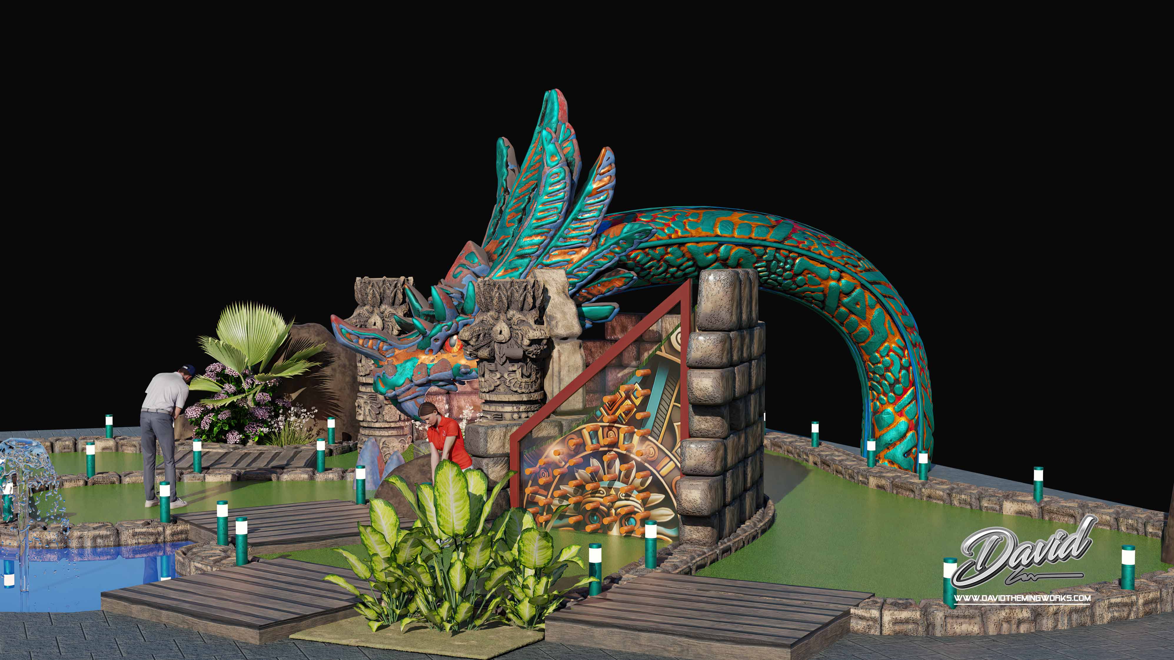 Aztec adventure golf layout mini golf park with Aztec theme
