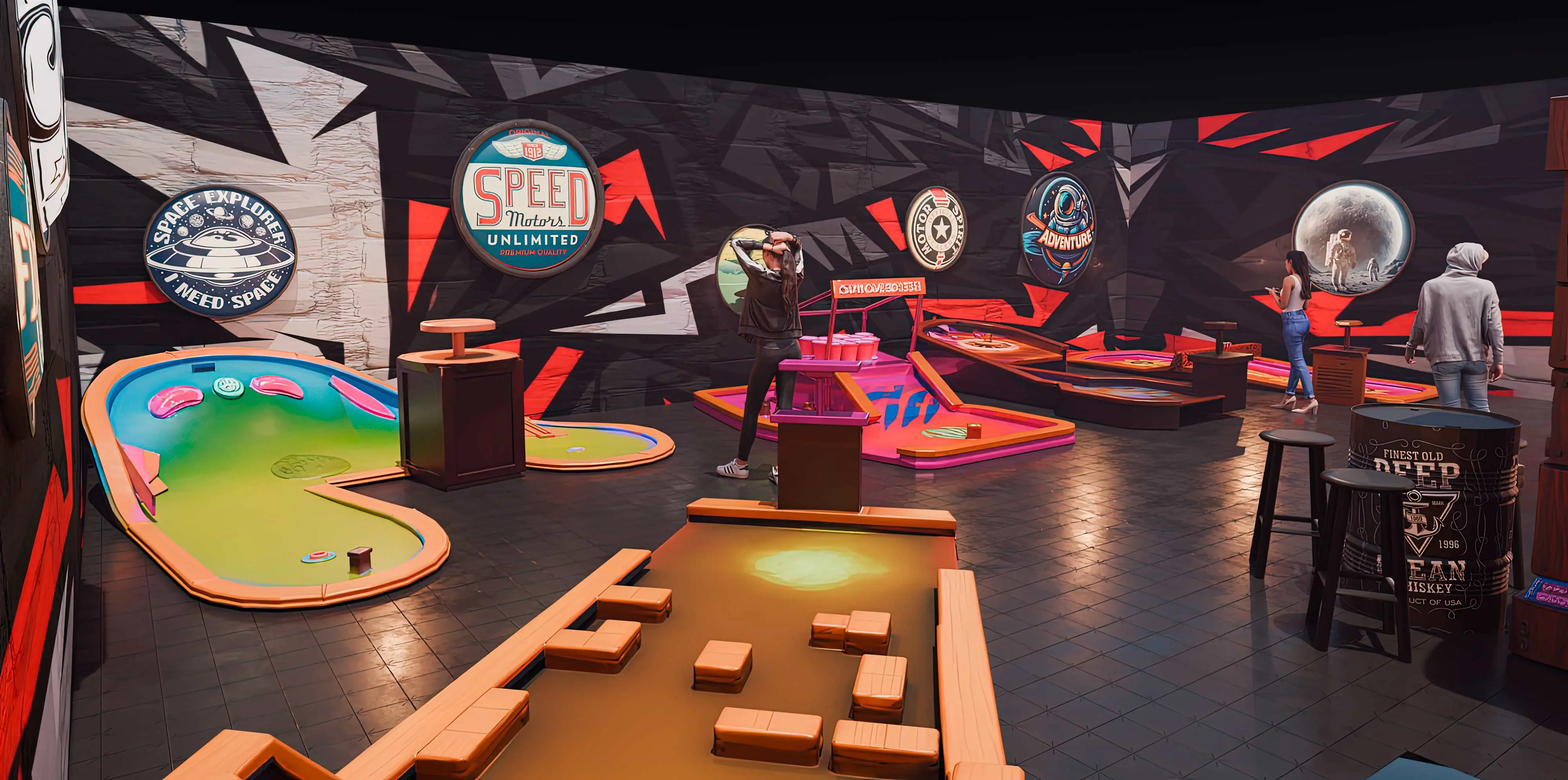 bar-based mini golf design immersive mini golf lounge