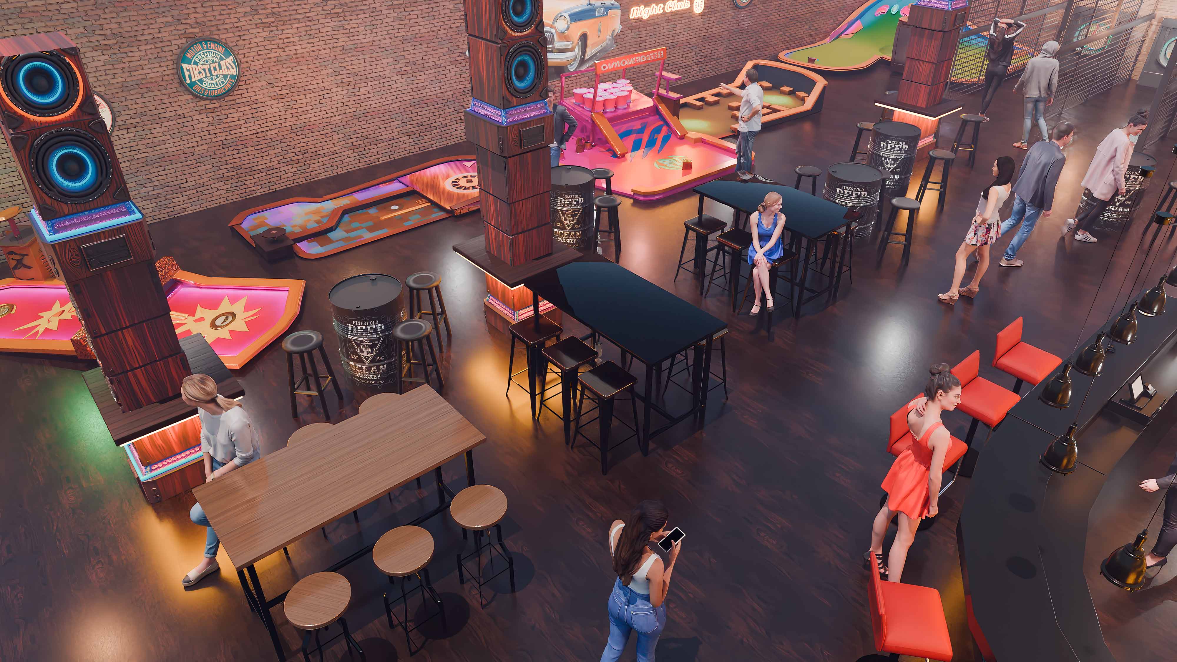 axe throwing bar design mini golf bar design