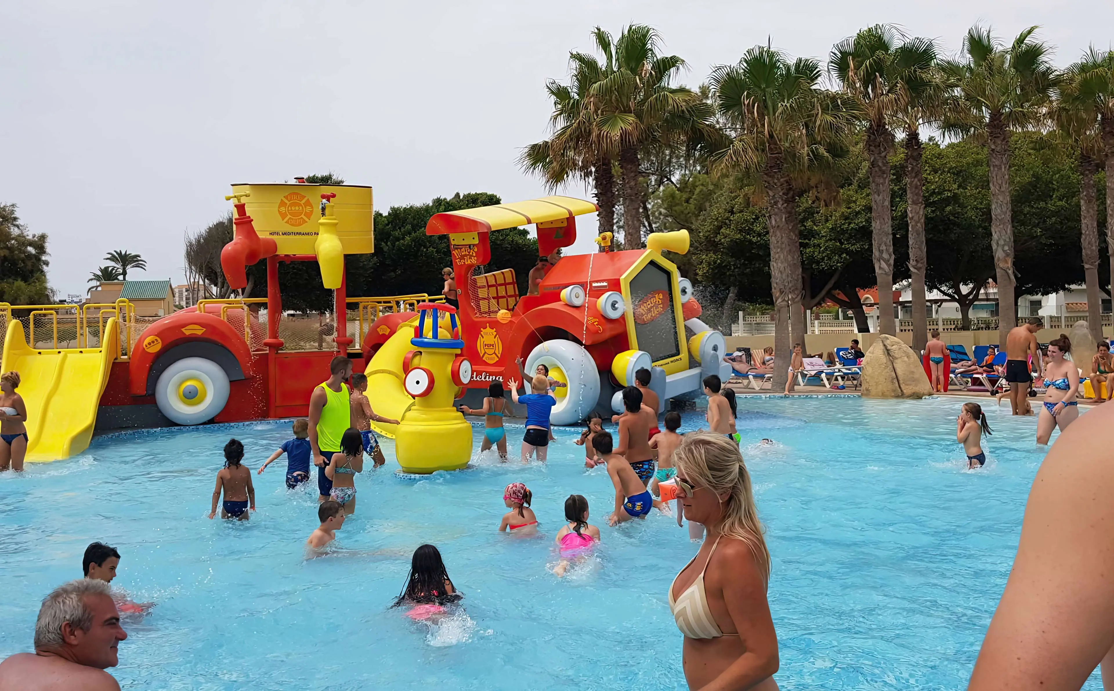 david theming works fire truck and water slides for pools