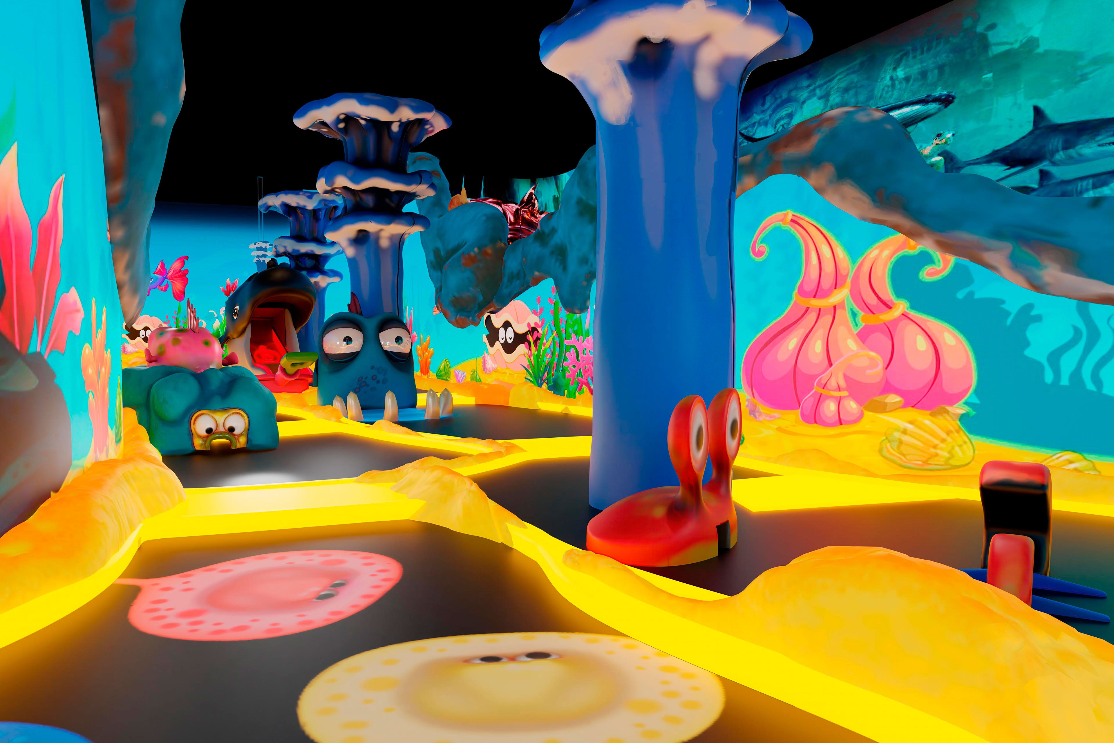 minigolf indoor con iluminación LED o black light minigolf temático interior y exterior