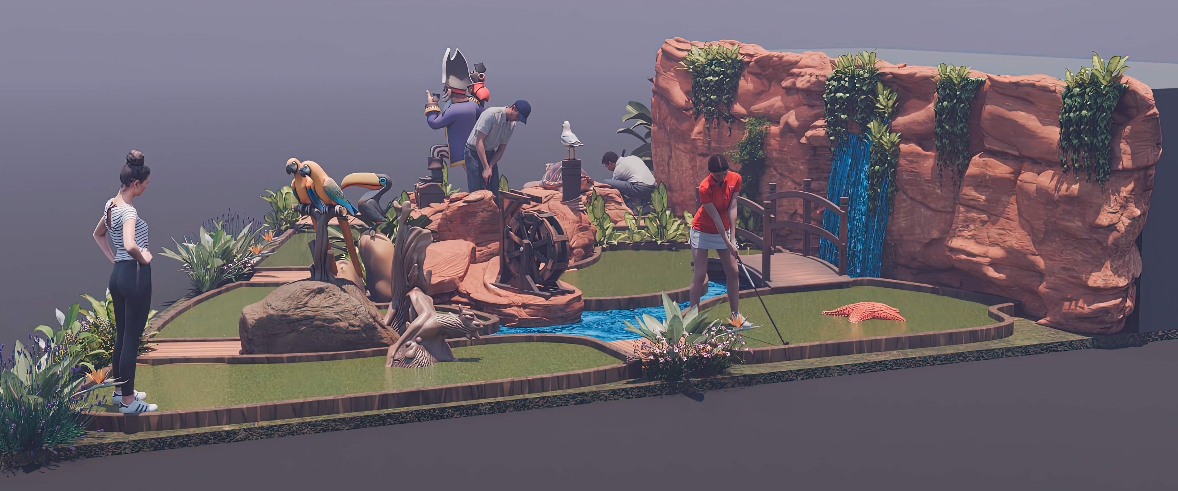 minigolf temático con recorrido personalizado y decoración contratar empresa de diseño de minigolf temático