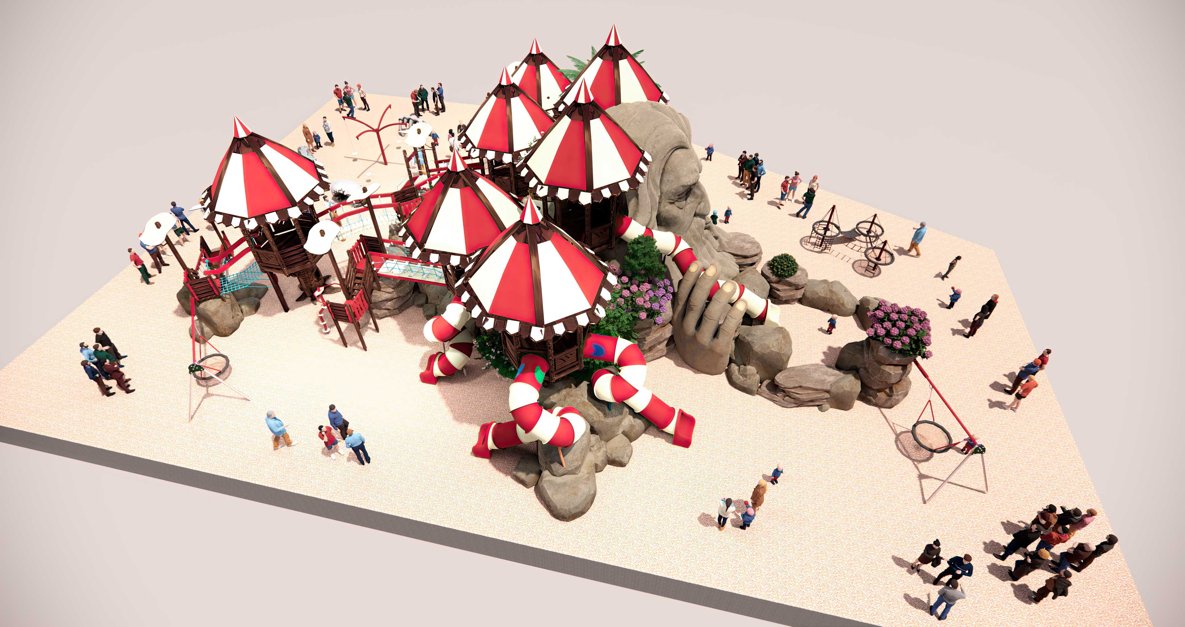 estructuras de juego cubiertas diseño de parques temáticos infantiles de exterior